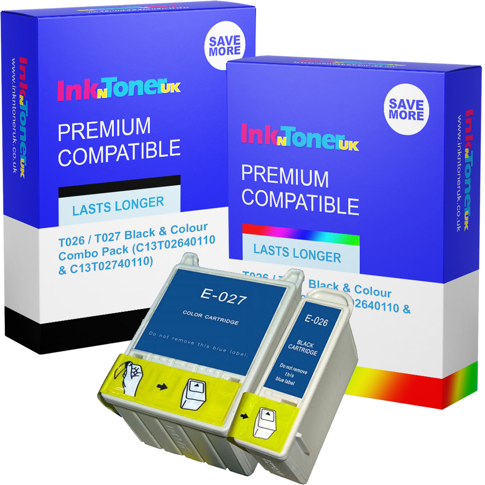 Premium Compatible Epson T026 / T027 Black & Colour Combo Pack Ink Cartridges (C13T02640110 & C13T02740110)