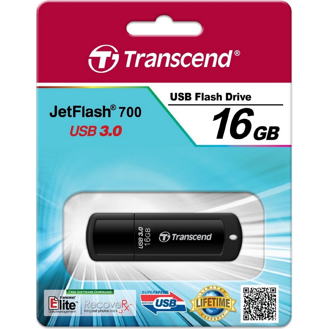 Original Transcend JetFlash 700 Black 16GB USB 3.0 Flash Drive (TS16GJF700)