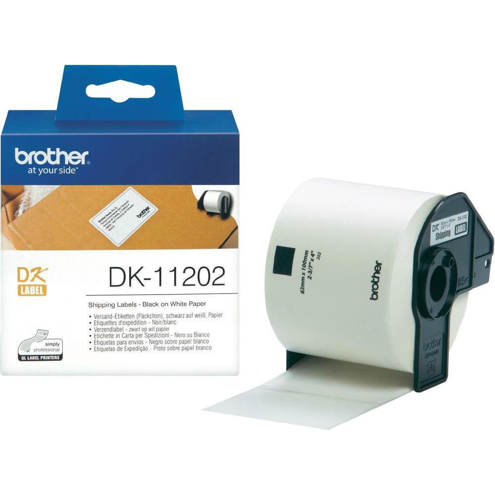 Original Brother DK-11202 Black On White 62mm x 100mm Shipping Label Roll Tape - 300 Labels (DK11202)
