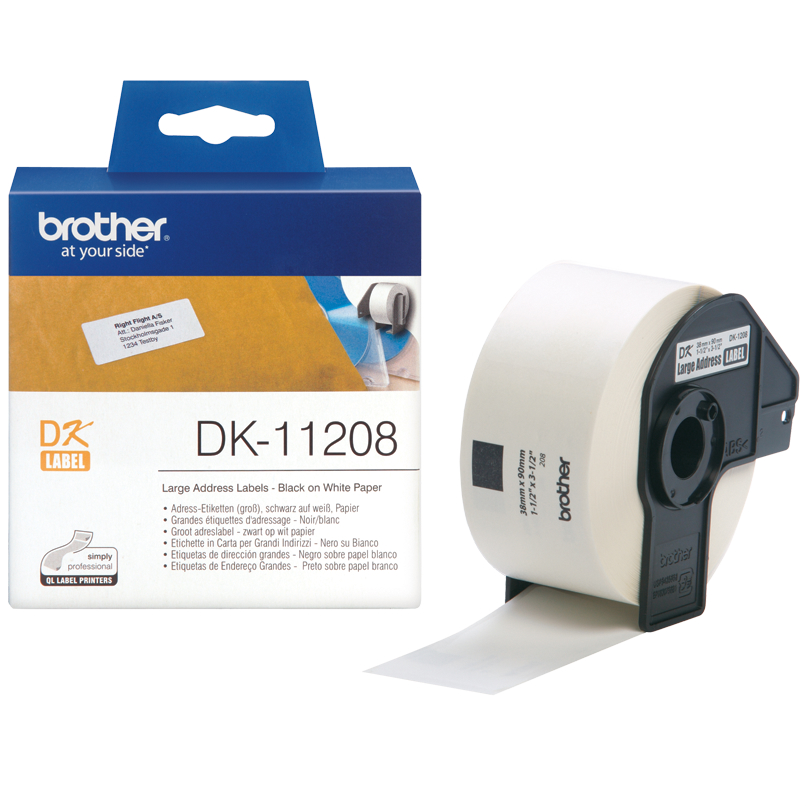 Original Brother DK-11208 Black On White 38mm x 90mm Multipurpose Large Address Label Roll Tape - 400 Labels (DK11208)