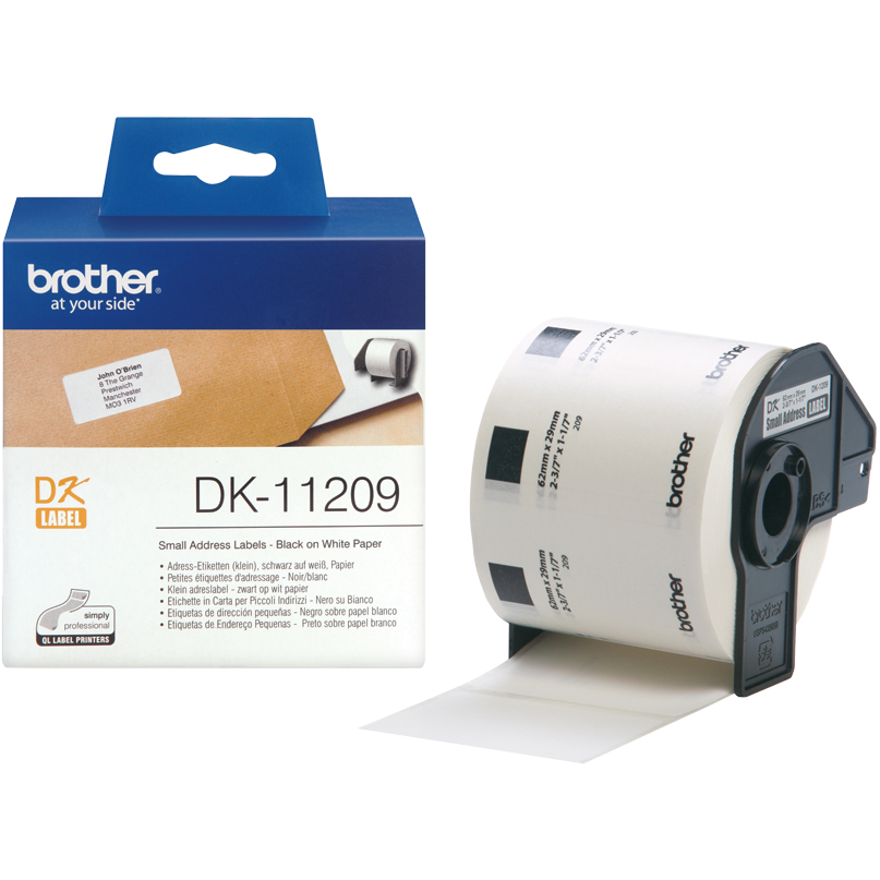 Original Brother DK-11209 Black On White 29mm x 62mm Small Address Label Roll Tape - 800 Labels (DK11209)