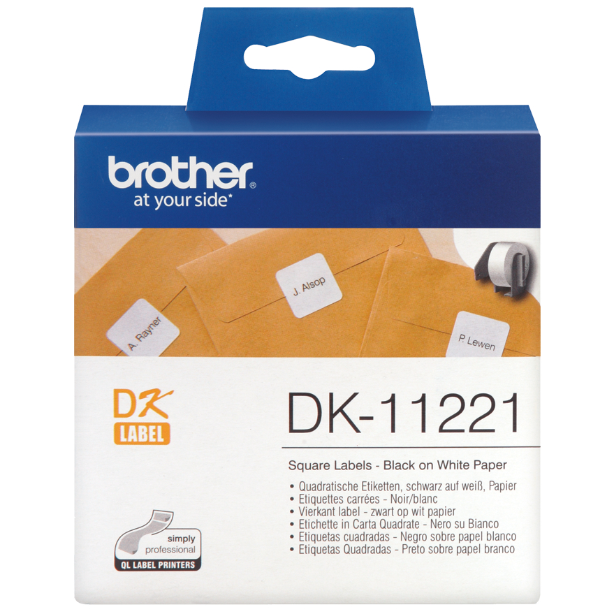 Original Brother DK-11221 Black On White 23mm x 23mm Square Label Tape - 1000 Labels (DK11221)