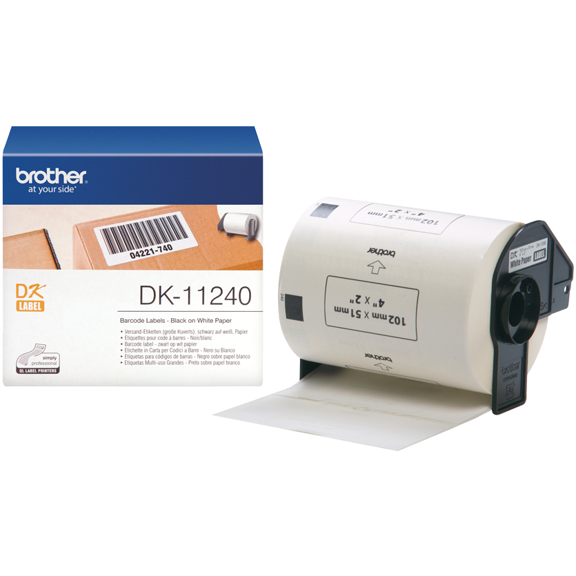 Original Brother DK-11240 Black On White 102mm x 51mm Barcode Label Tape - 600 Labels (DK11240)