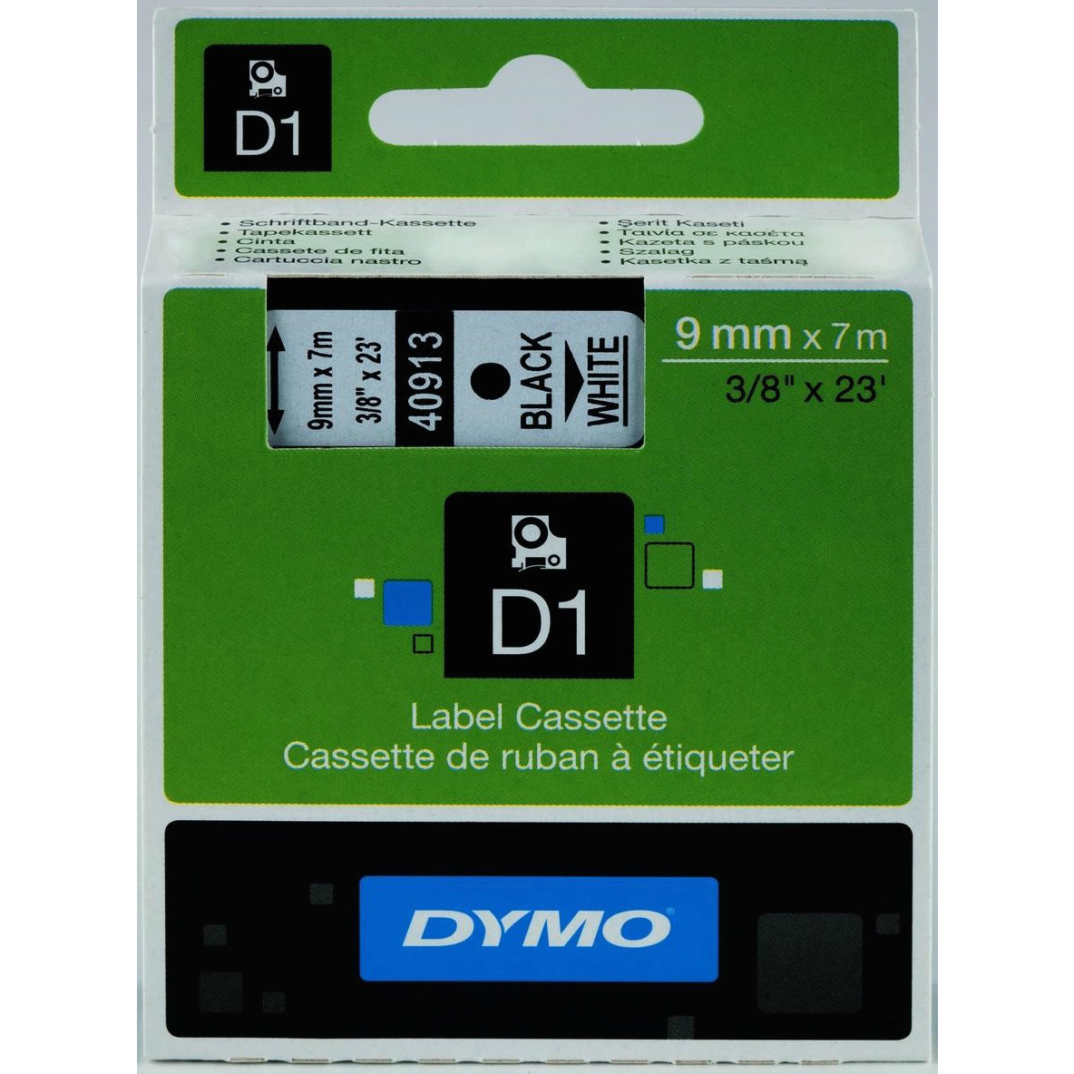 Original Dymo 40913 Black On White 9mm x 7m D1 Label Tape (S0720680)