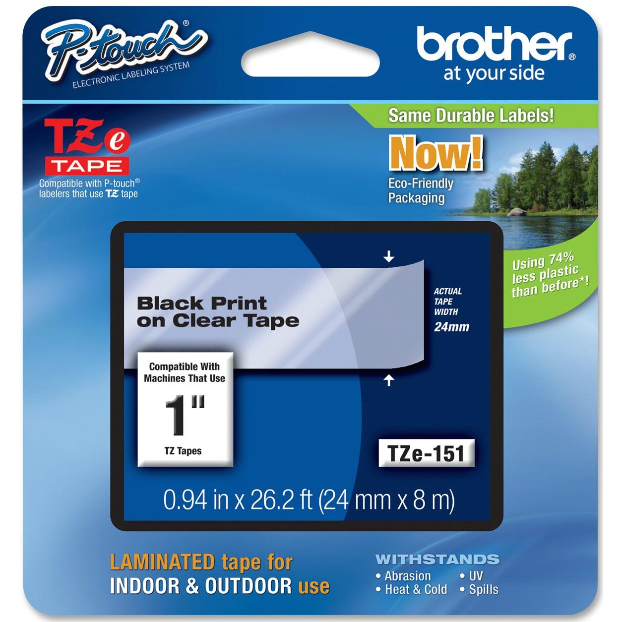 Original Brother TZe-151 Black On Clear 24mm x 8m Laminated P-Touch Label Tape (TZE151)