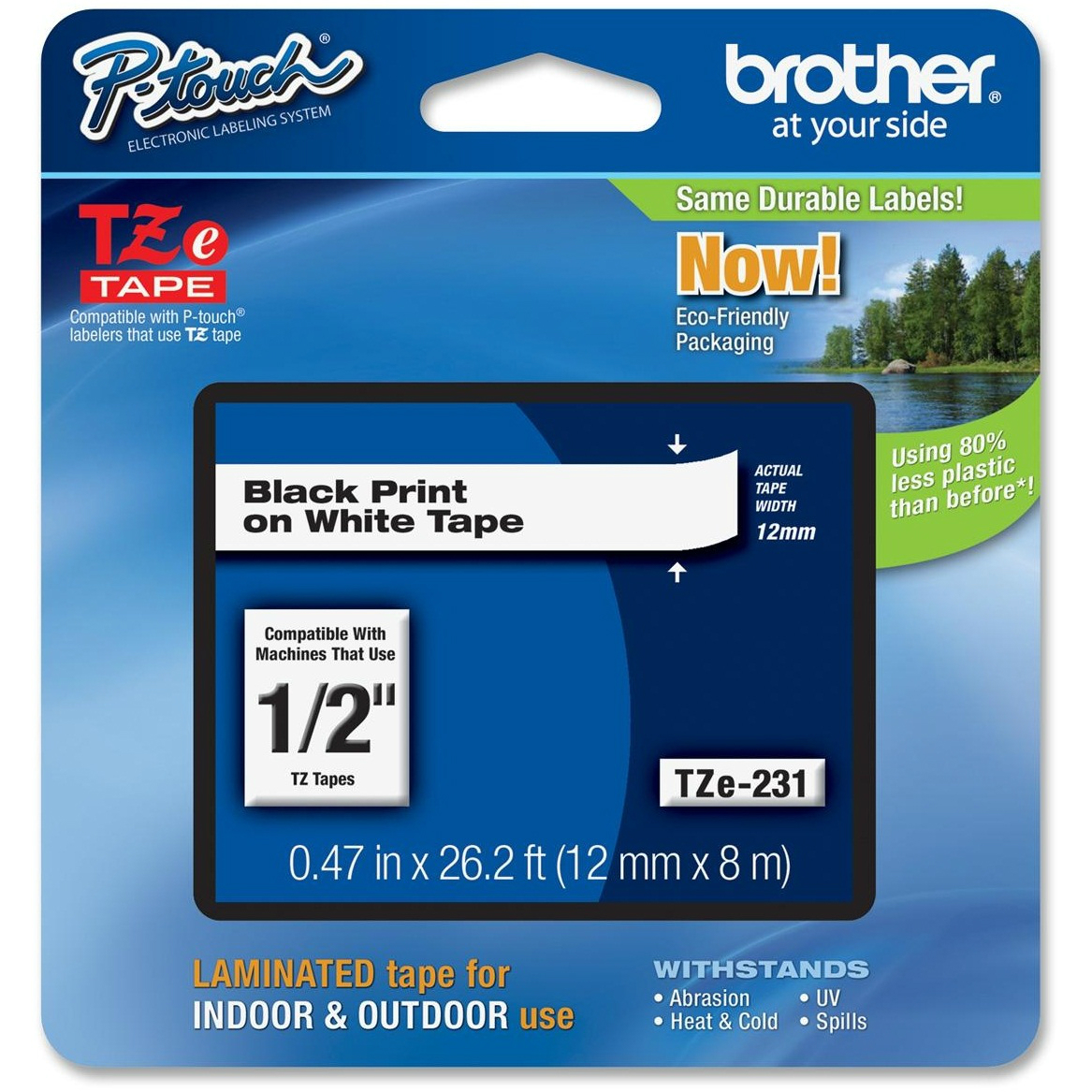 Original Brother TZe-231 Black On White 12mm x 8m Laminated P-Touch Label Tape (TZE231)