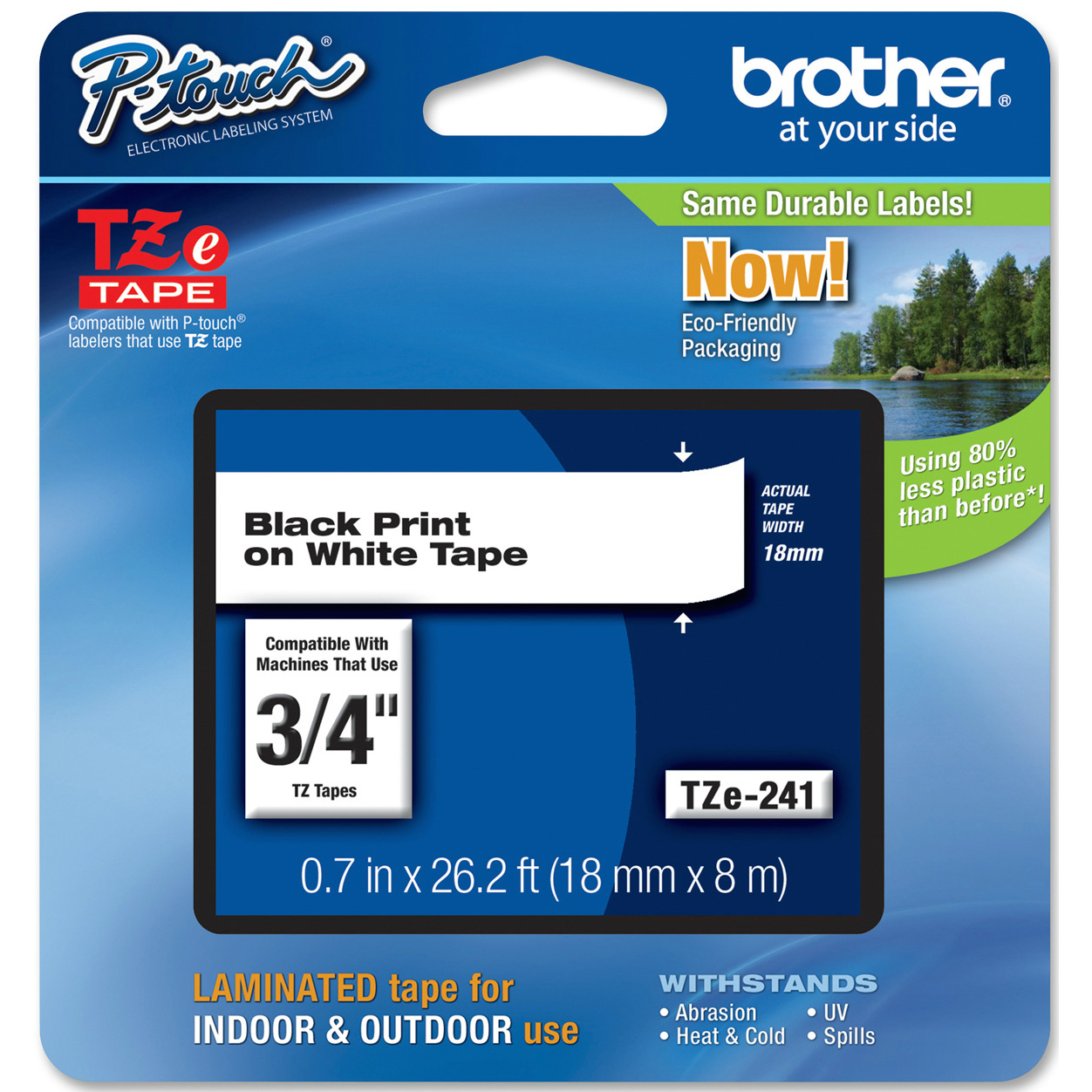Original Brother TZe-241 Black On White 18mm x 8m Laminated P-Touch Label Tape (TZE241)
