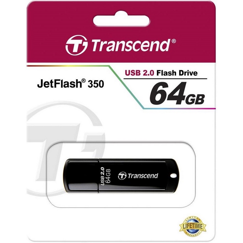 Original Transcend JetFlash 350 Black 64GB USB 2.0 Flash Drive (TS64GJF350)