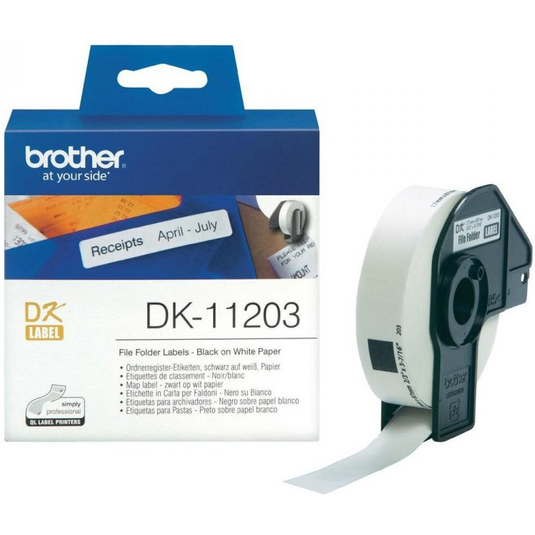Original Brother DK-11203 Black On White 17mm x 87mm File Folder Label Tape - 300 Labels (DK11203)