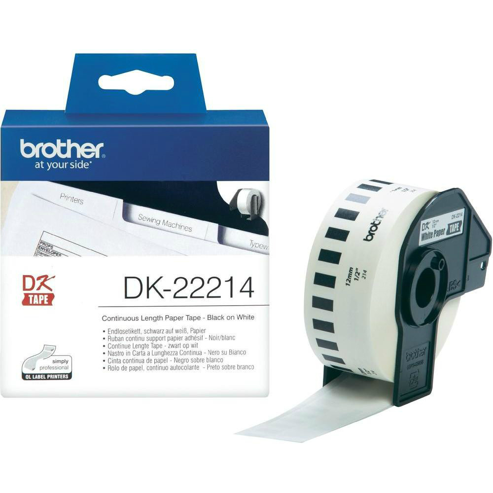 Original Brother DK-22214 Black On White 12mm x 30.48m Continuous Paper Label Tape (DK22214)