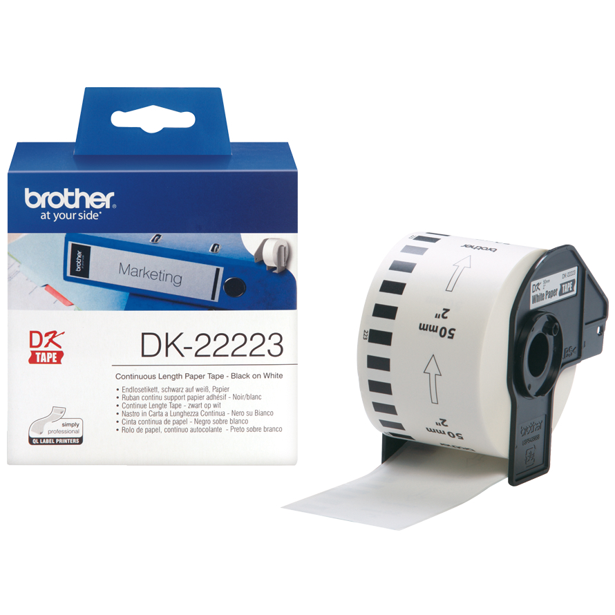 Original Brother DK-22223 Black On White 50mm x 30.48m Continuous Paper Label Tape (DK22223)