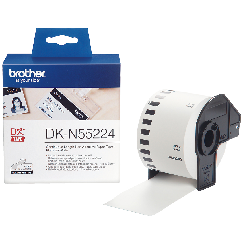 Original Brother DK-N55224 Black On White 54mm x 30.48m Non-Adhesive Paper Label Tape (DKN55224)