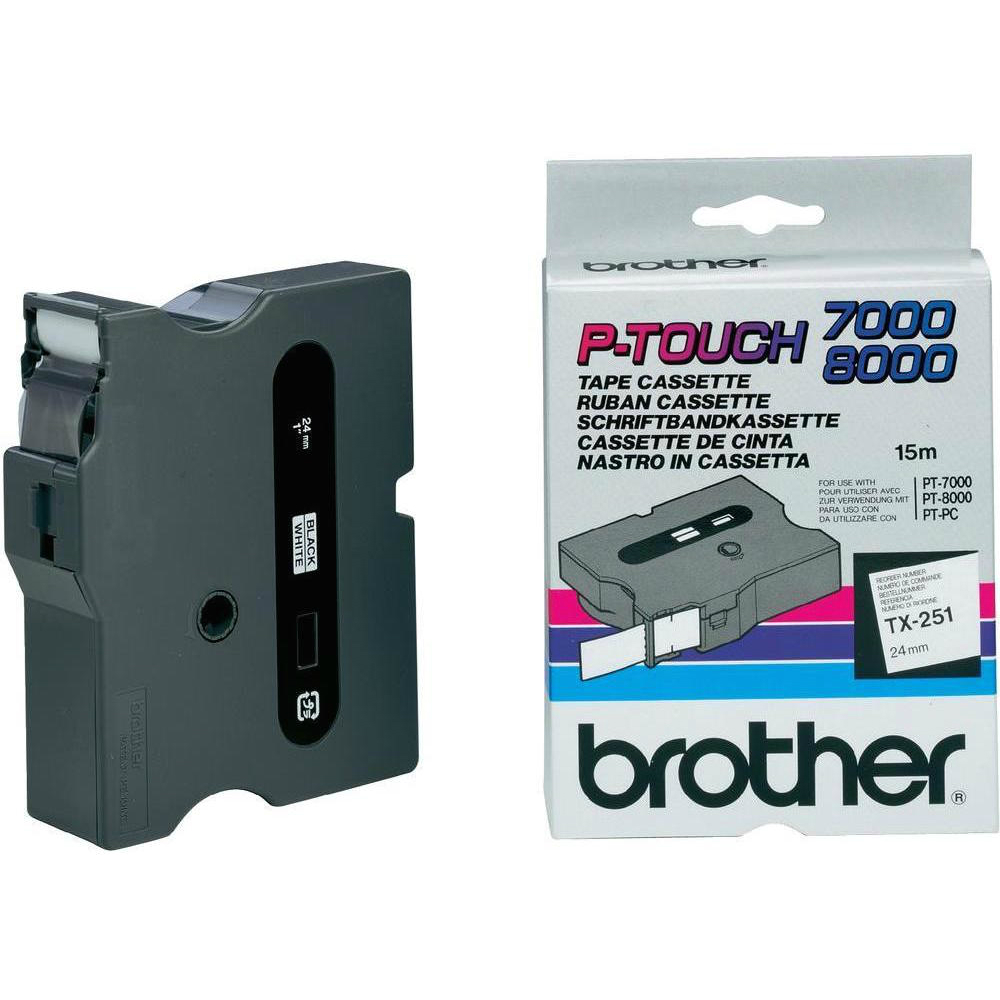 Original Brother TX-251 Black On White 24mm x 15m P-Touch Label Tape (TX251)