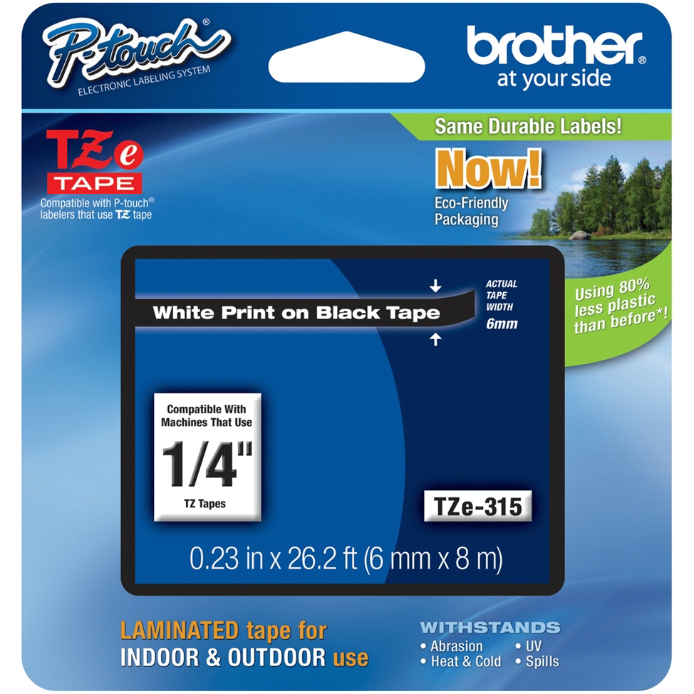 Original Brother TZe-315 White On Black 6mm x 8m Laminated P-Touch Label Tape (TZE315)