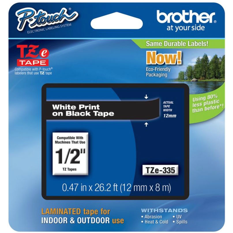 Original Brother TZe-335 White On Black 12mm x 8m Laminated P-Touch Label Tape (TZE335)