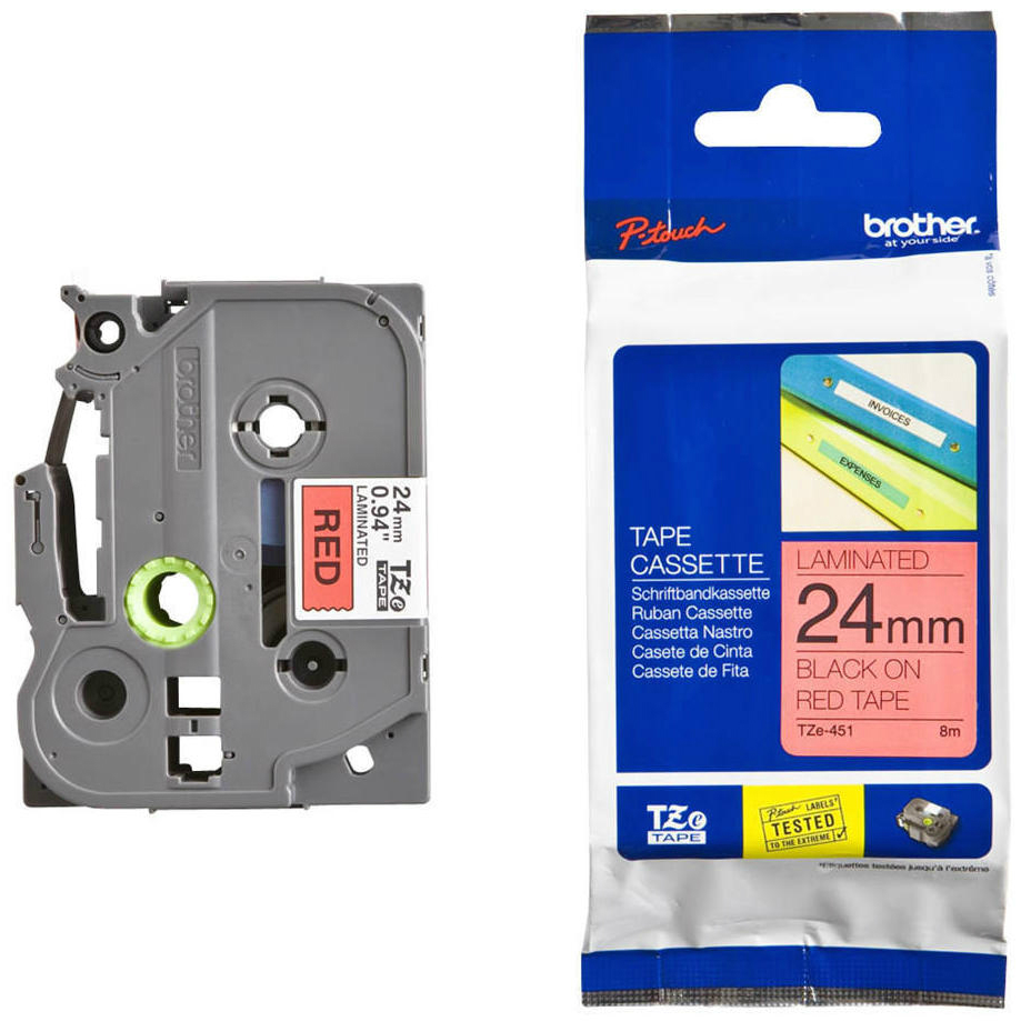 Original Brother TZe-451 Black On Red 24mm x 8m Laminated P-Touch Label Tape (TZE451)