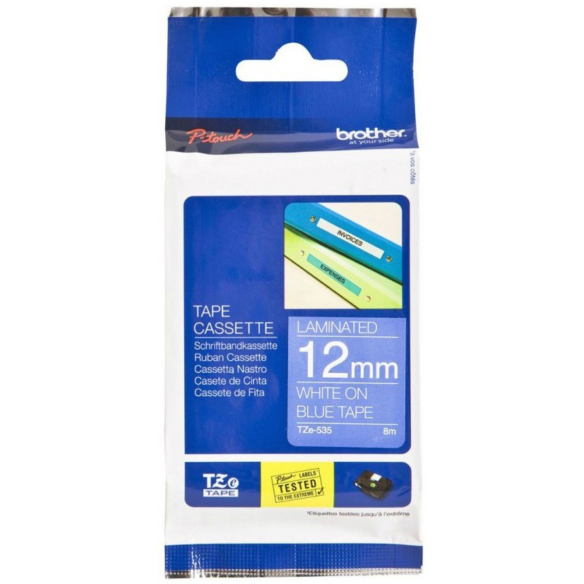 Original Brother TZe-535 White On Blue 12mm x 8m Laminated P-Touch Label Tape (TZE535)