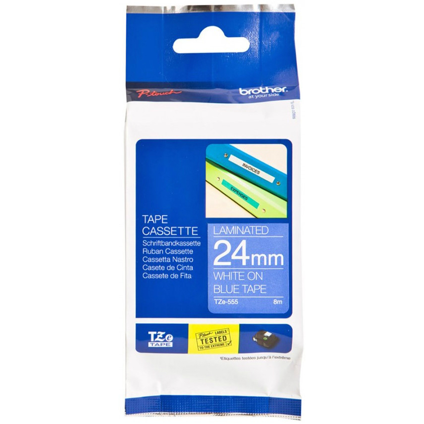Original Brother TZe-555 White On Blue 24mm x 8m Laminated P-Touch Label Tape (TZE555)