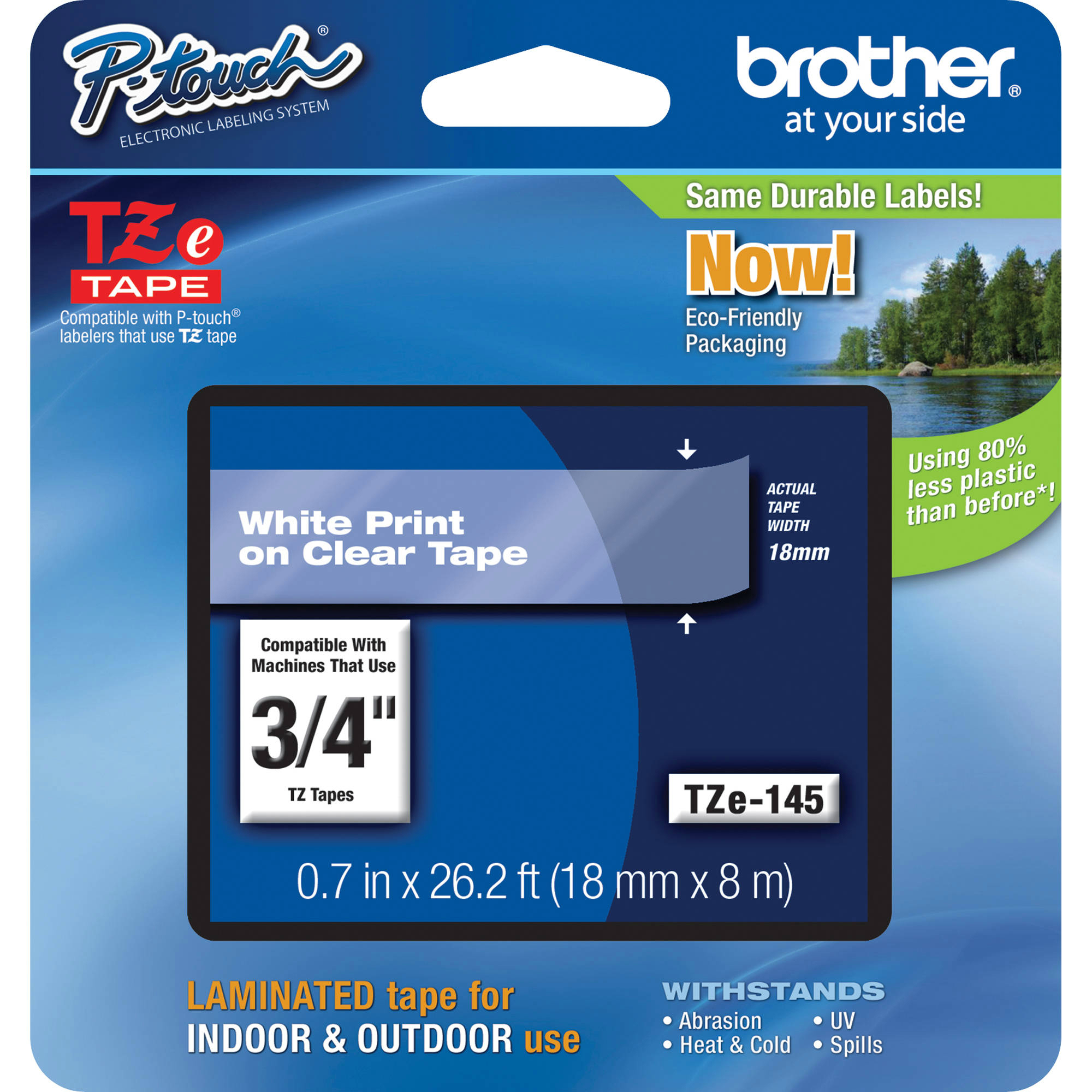 Original Brother TZE145 White On Clear 18mm x 8m Laminated P-Touch Label Tape (TZE145)