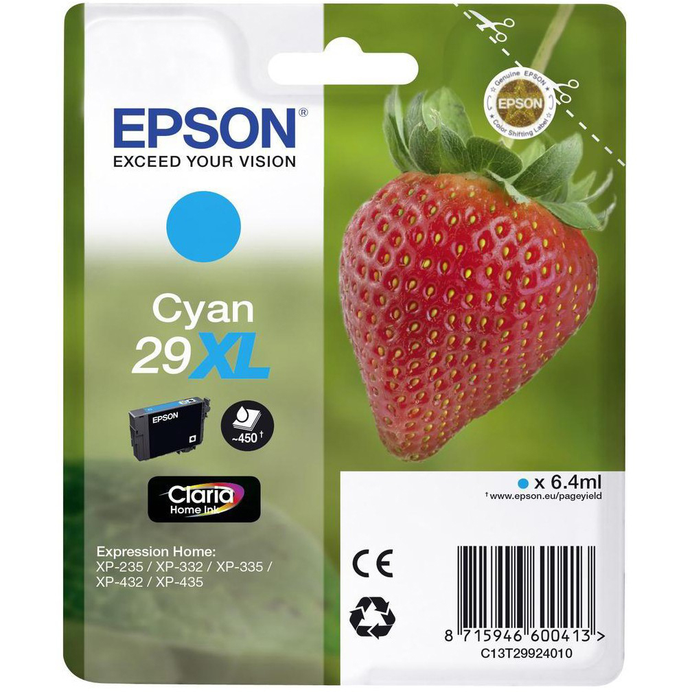 Original Epson 29XL Cyan High Capacity Ink Cartridge (C13T29924010) T2992 Strawberry