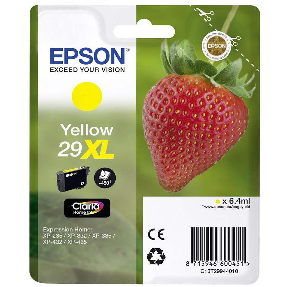 Original Epson 29XL Yellow High Capacity Ink Cartridge (C13T29944010) T2994 Strawberry