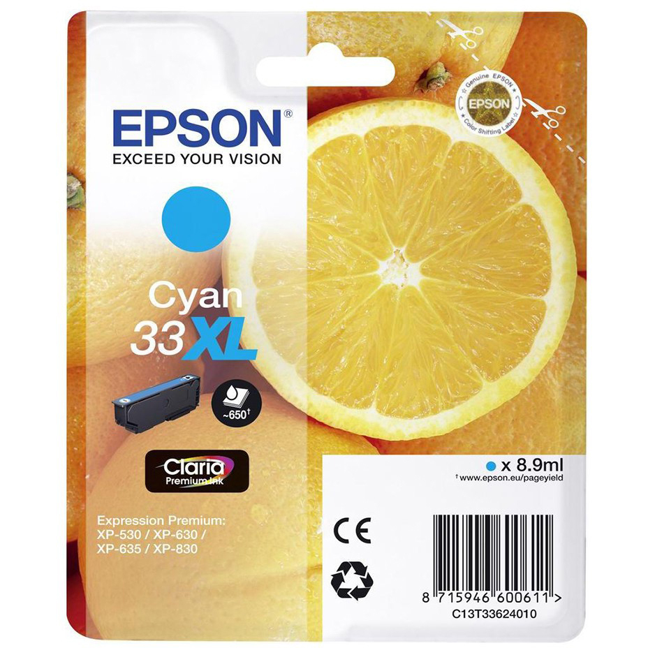 Original Epson 33XL Cyan High Capacity Ink Cartridge (C13T33624010) T3362 Oranges