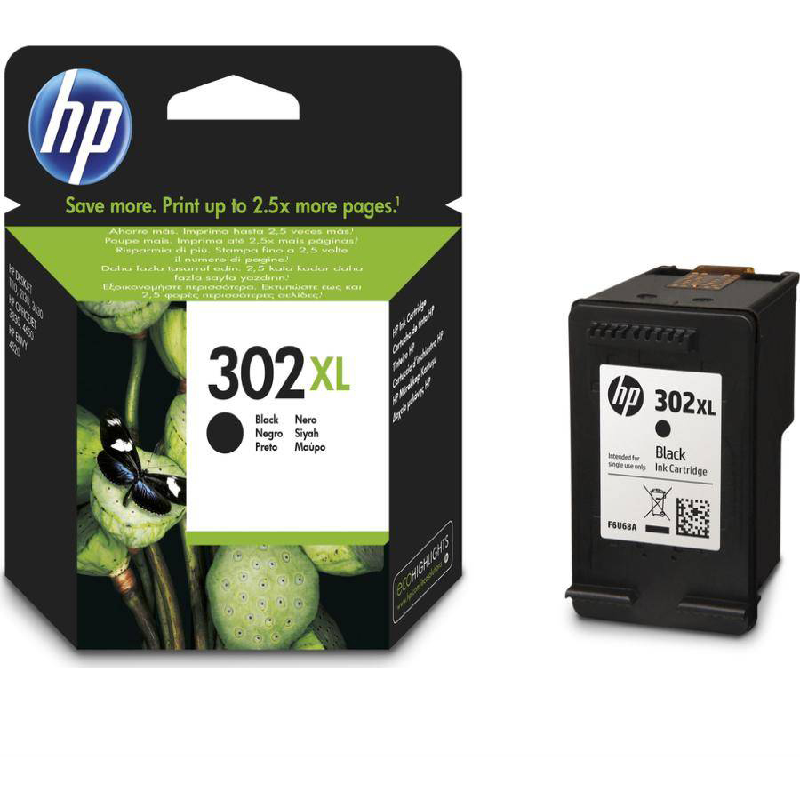 Original HP 302XL Black High Capacity Ink Cartridge (F6U68AE)