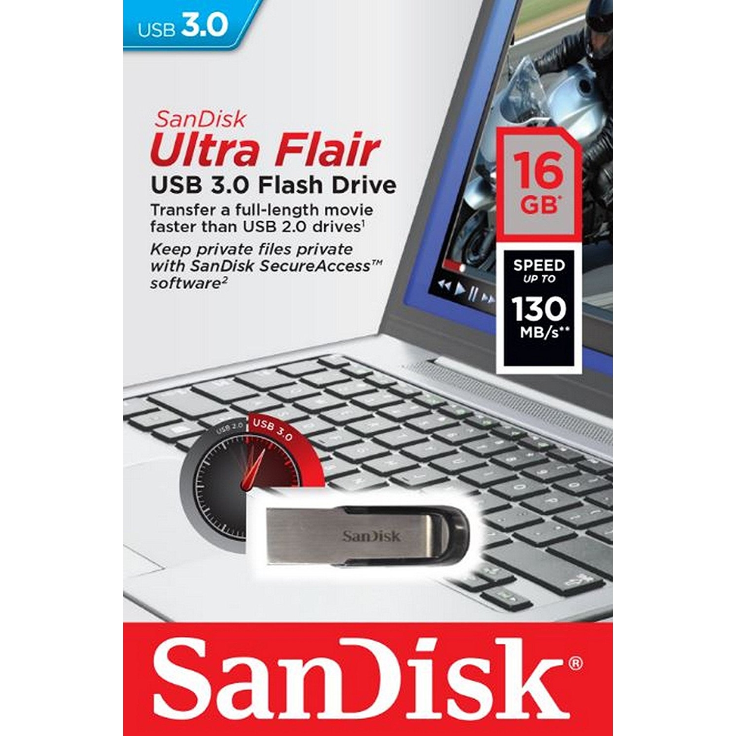 Original SanDisk Ultra Flair 16GB USB 3.0 Flash Drive (SDCZ73-016G-G46)