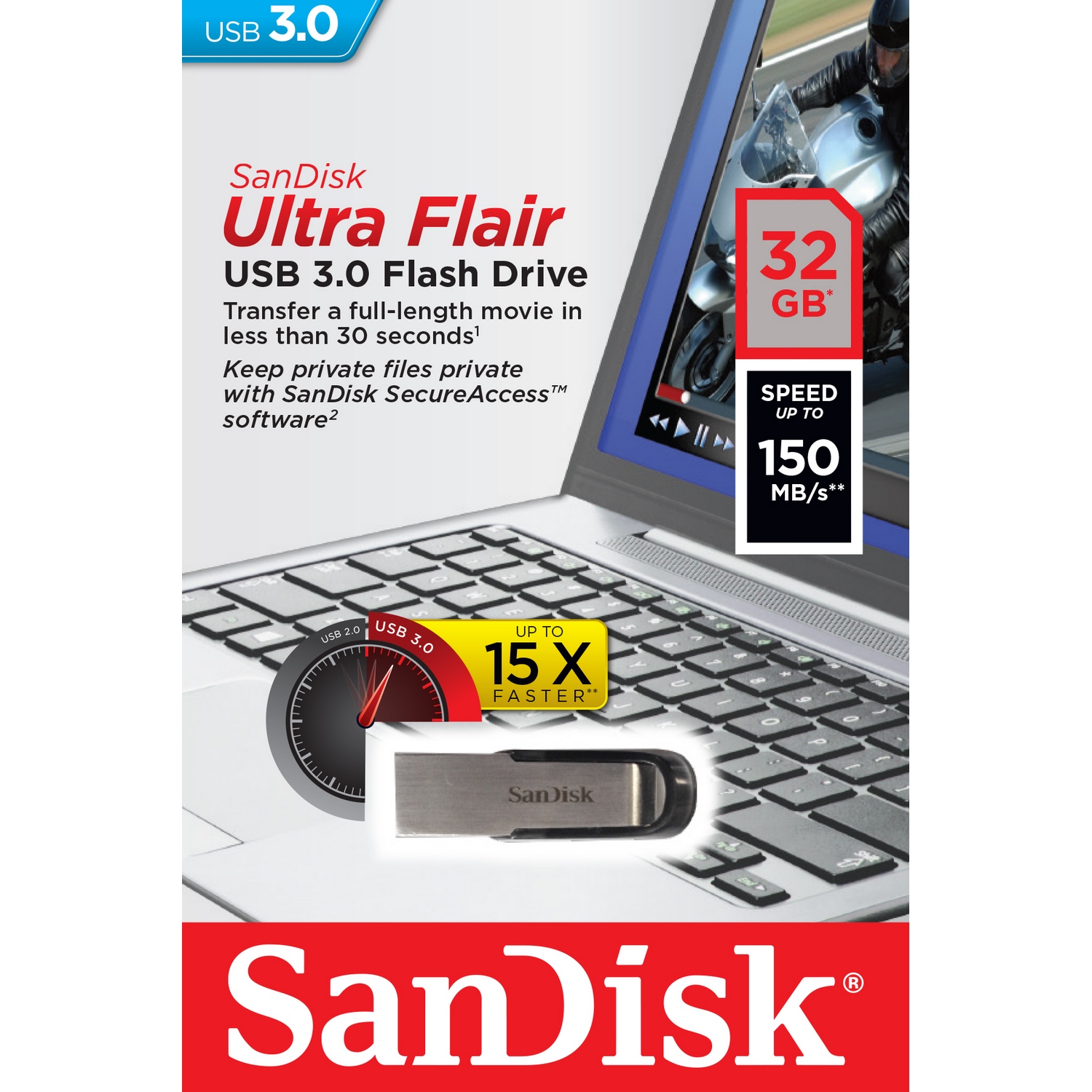 Original SanDisk Ultra Flair 32GB USB 3.0 Flash Drive (SDCZ73-032G-G46)
