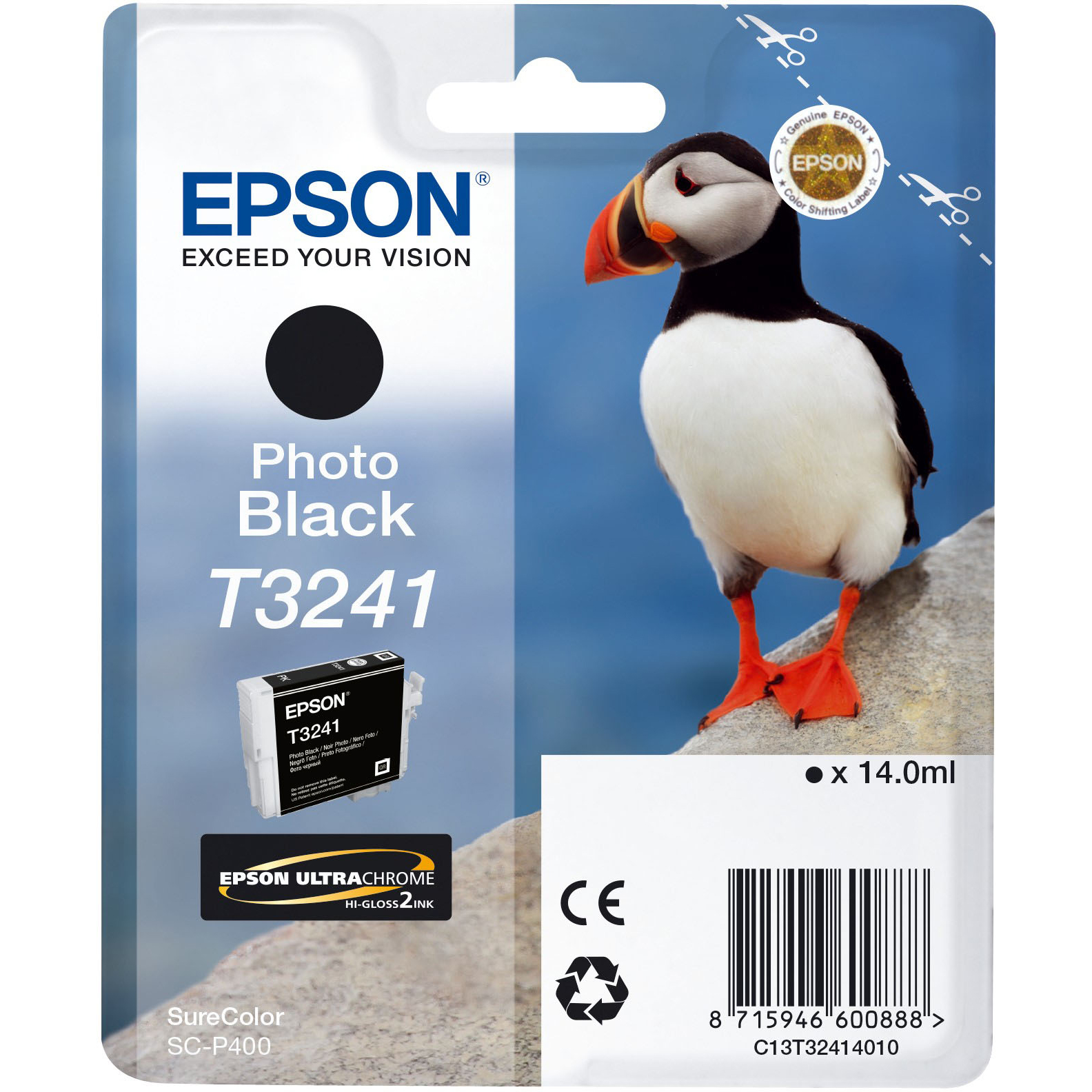 Original Epson T3241 Photo Black Ink Cartridge (C13T32414010) Puffin