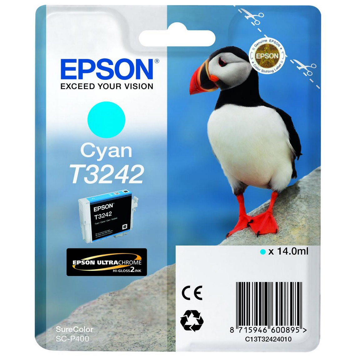 Original Epson T3242 Cyan Ink Cartridge (C13T32424010) Puffin