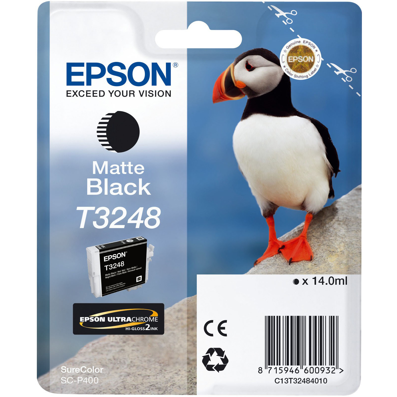 Original Epson T3248 Matte Black Ink Cartridge (C13T32484010) Puffin