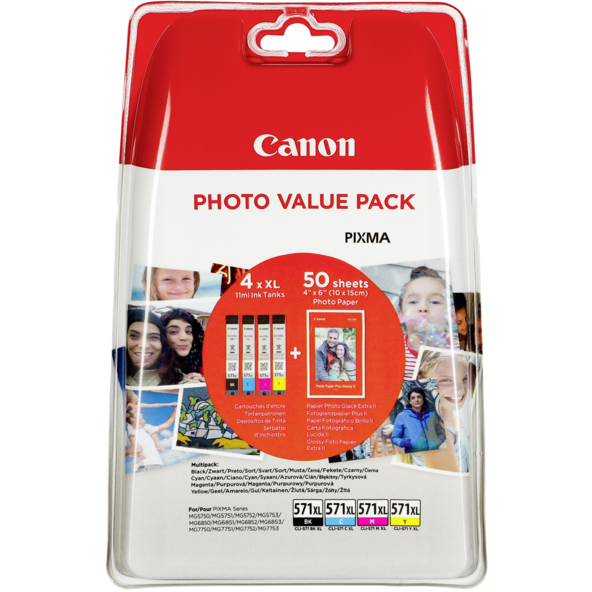 Original Canon CLI-571XL CMYK Multipack High Capacity Ink Cartridges & Paper (0332C005)