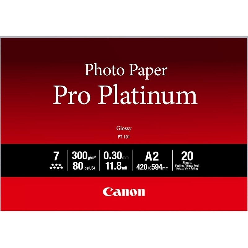 Original Canon PT-101 300gsm Pro Platinum A2 Photo Paper - 20 Sheets (2768B067)