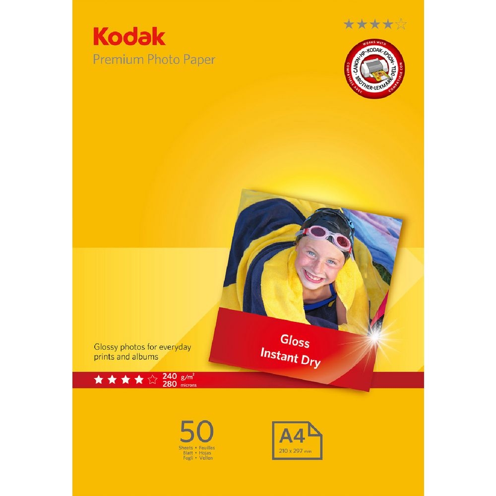 Original Kodak 240gsm Premium A4 Gloss Photo Paper - 50 Sheets (5740-094)
