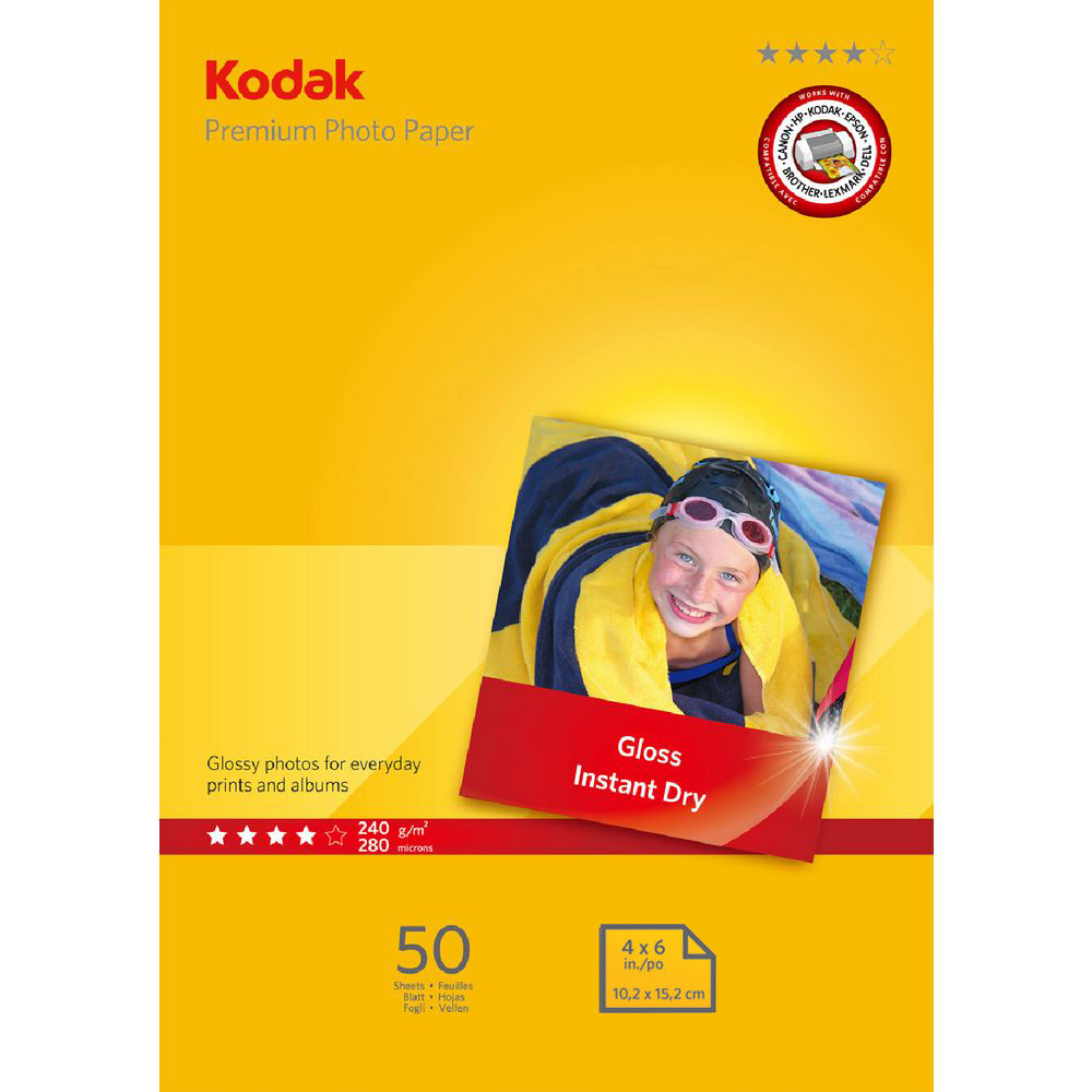 Original Kodak 240gsm Premium A6 Gloss Photo Paper - 50 Sheets (5740-096)