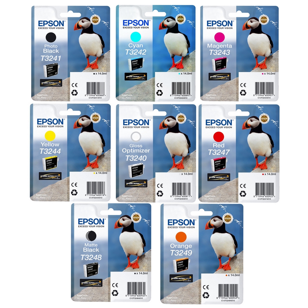 Original Epson T324 Multipack Set Of 8 Ink Cartridges (T3241/2/3/4/7/8/9/0) Puffin