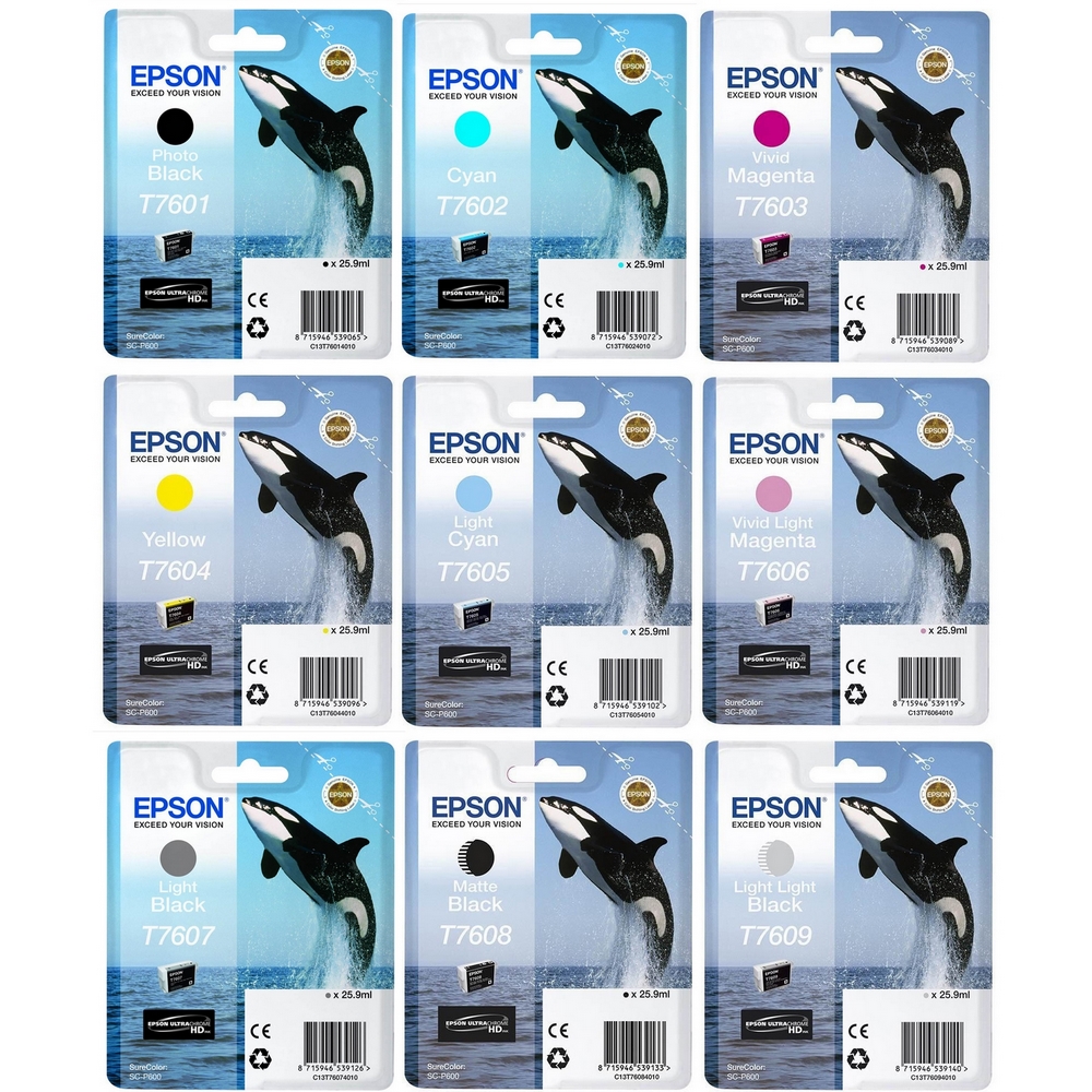 Original Epson T7601-9 Multipack Set Of 9 Ink Cartridges (T7601/2/3/4/5/6/7/8/9) Killer Whale