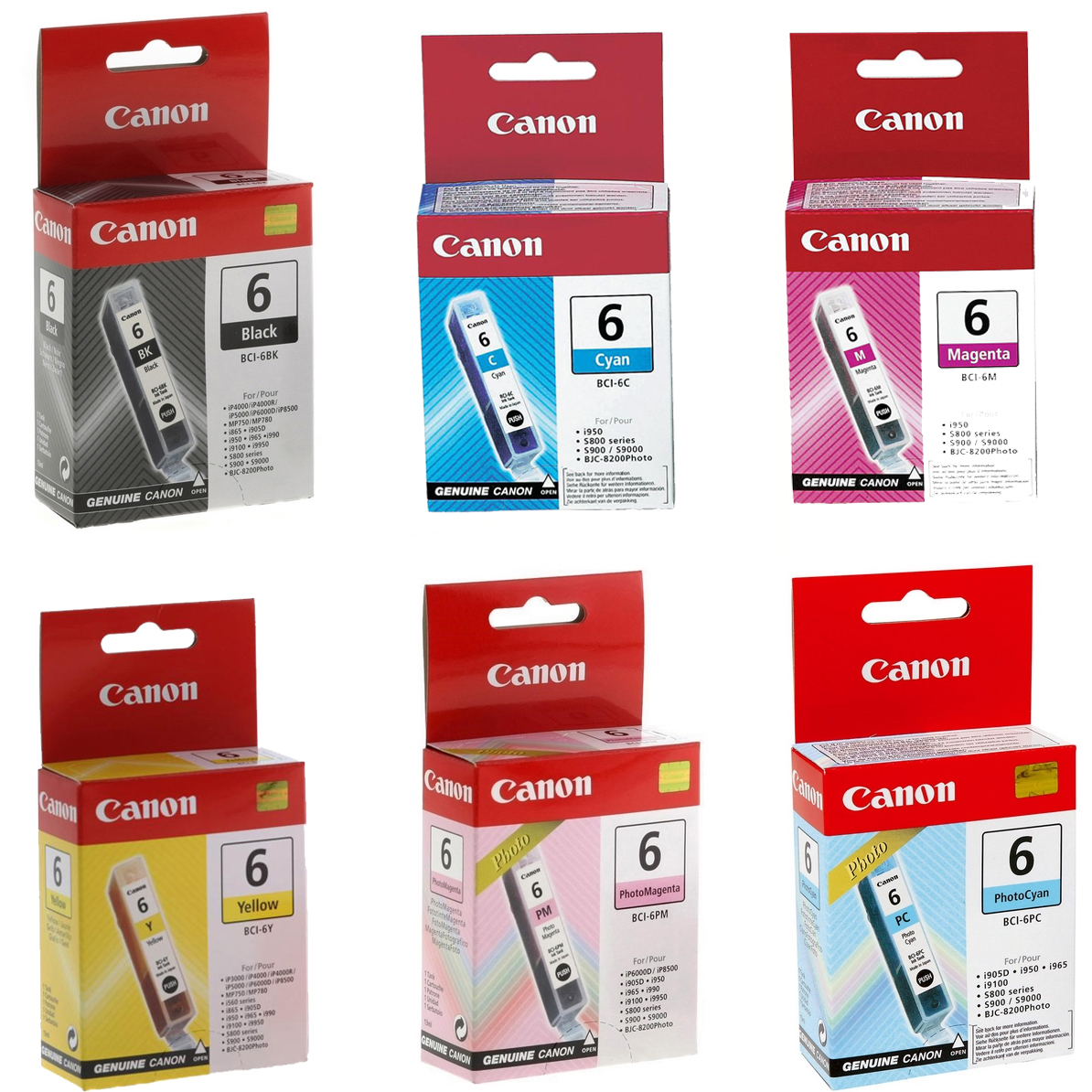 Original Canon BCI-6 C, M, Y, BK, PC, PM Multipack Ink Cartridges (4705A002/ 4706A002/ 4707A002/ 4708A002/ 4709A002/ 4710A002)