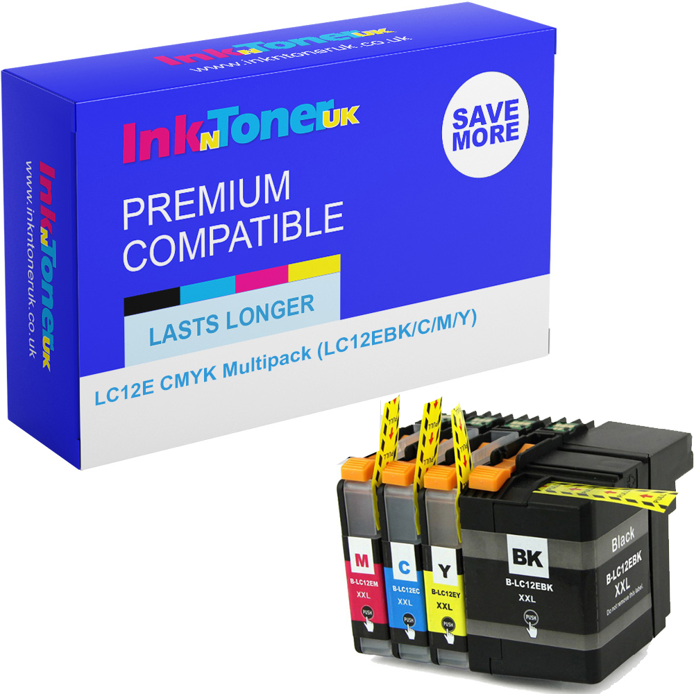 Premium Compatible Brother LC12E CMYK Multipack Ink Cartridges (LC12EBK/C/M/Y)