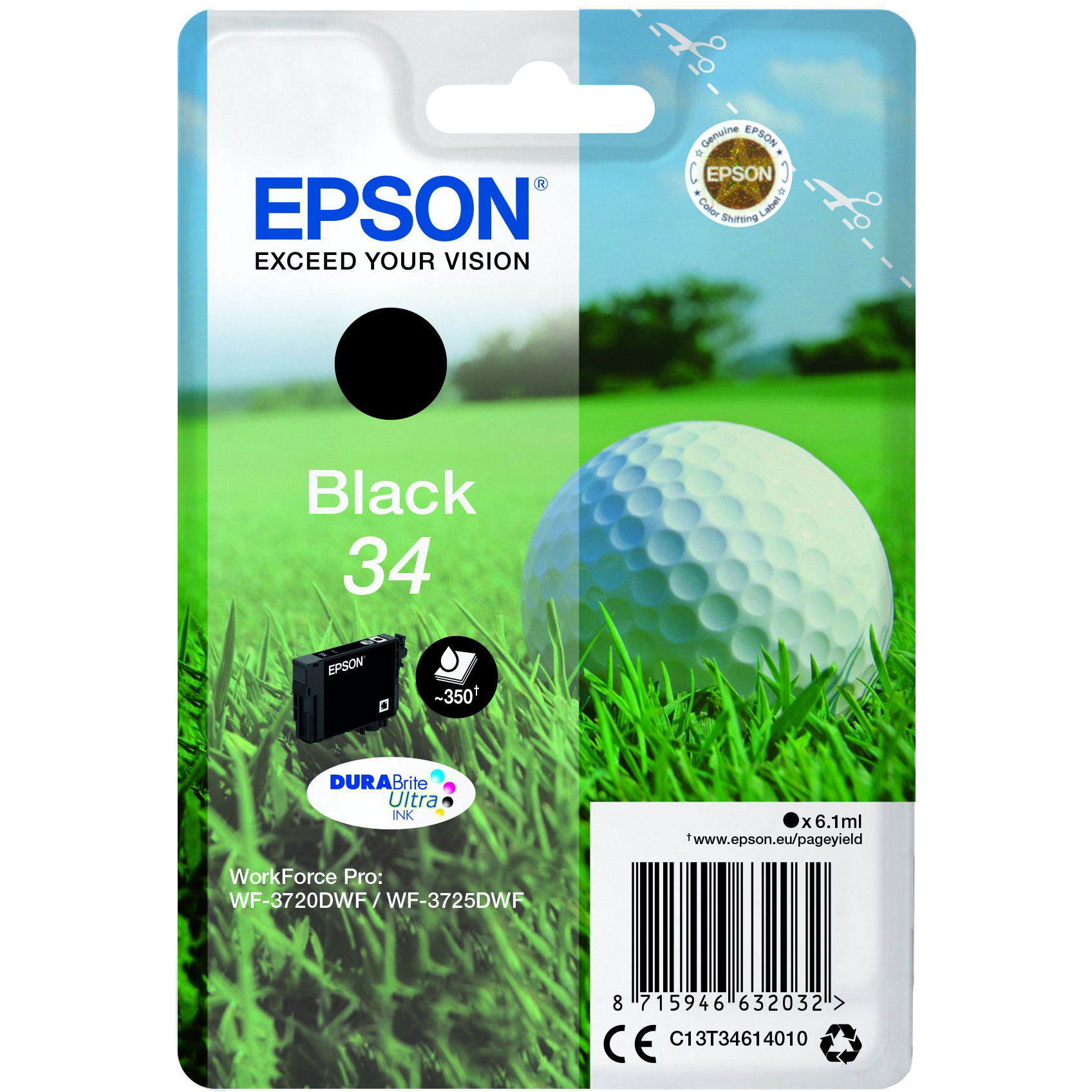 Original Epson 34 Black Ink Cartridge (C13T34614010) T3461 Golf Ball