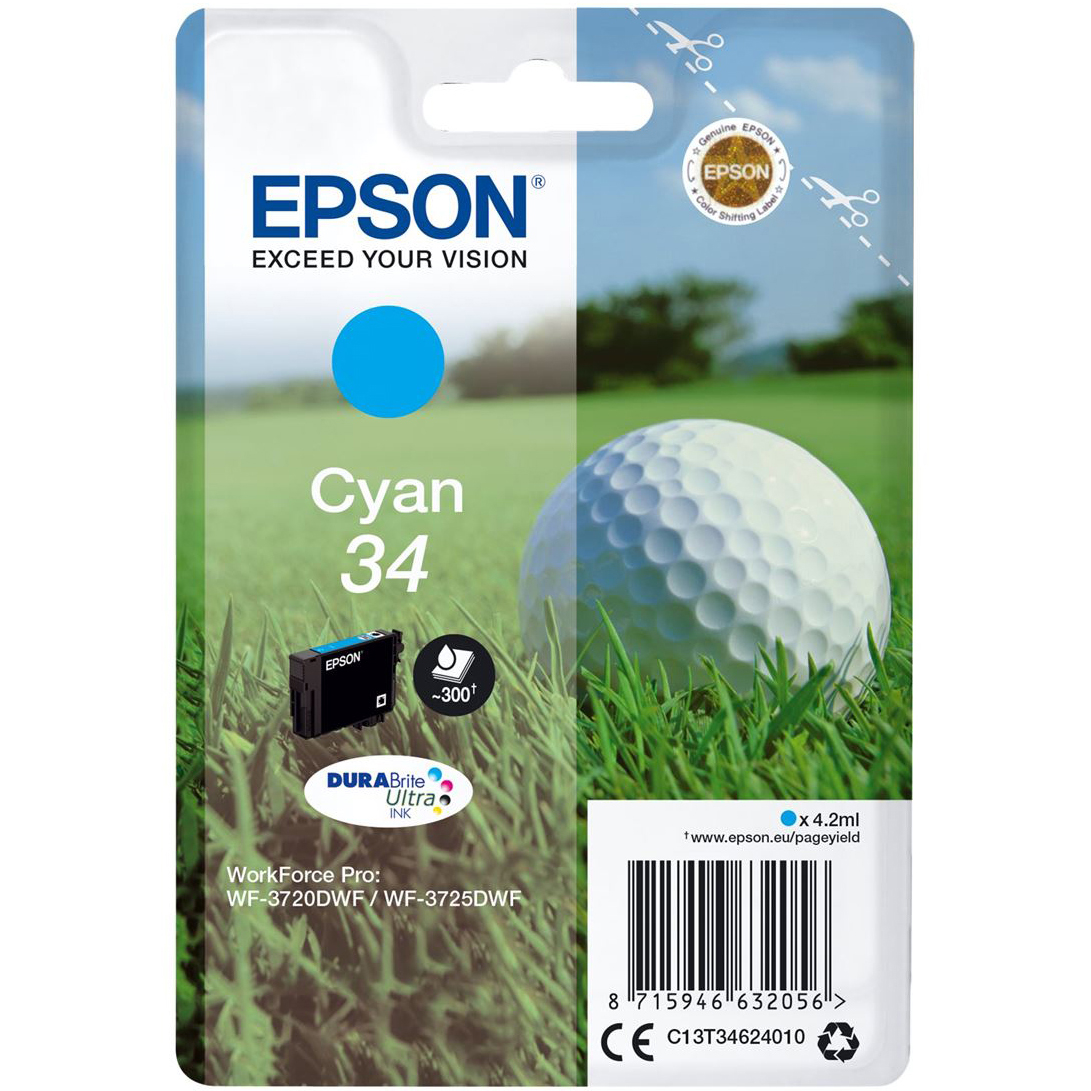 Original Epson 34 Cyan Ink Cartridge (C13T34624010) T3462 Golf Ball