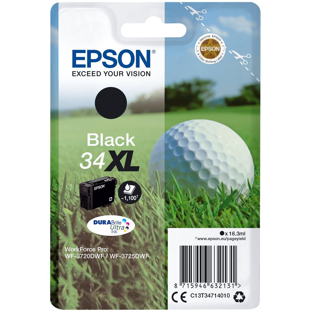 Original Epson 34XL Black High Capacity Ink Cartridge (C13T34714010) T3471 Golf Ball