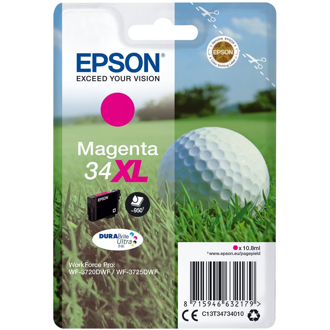 Original Epson 34XL Magenta High Capacity Ink Cartridge (C13T34734010) T3473 Golf Ball