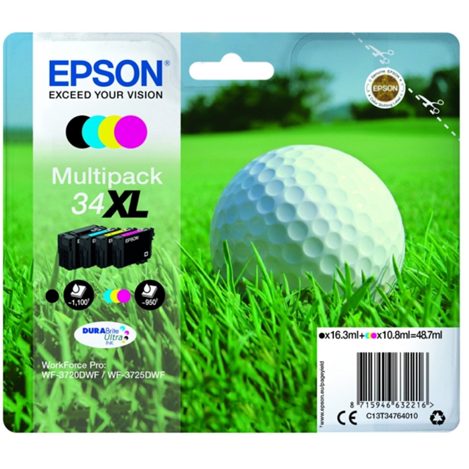 Original Epson 34XL CMYK Multipack High Capacity Ink Cartridges (C13T34764010) T3476 Golf Ball