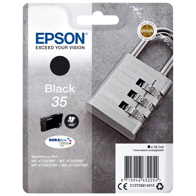 Original Epson 35 Black Ink Cartridge (C13T35814010) T3581 Padlock