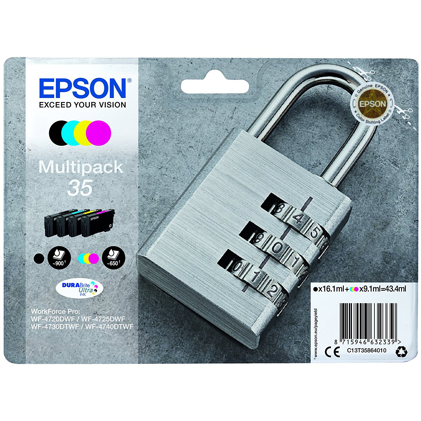 Original Epson 35 CMYK Multipack Ink Cartridges (C13T35864010) T3586 Padlock