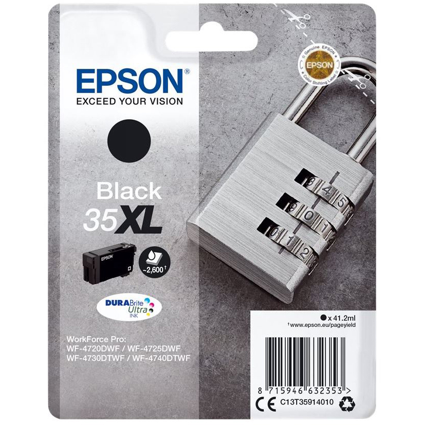 Original Epson 35XL Black High Capacity Ink Cartridge (C13T35914010) T3591 Padlock