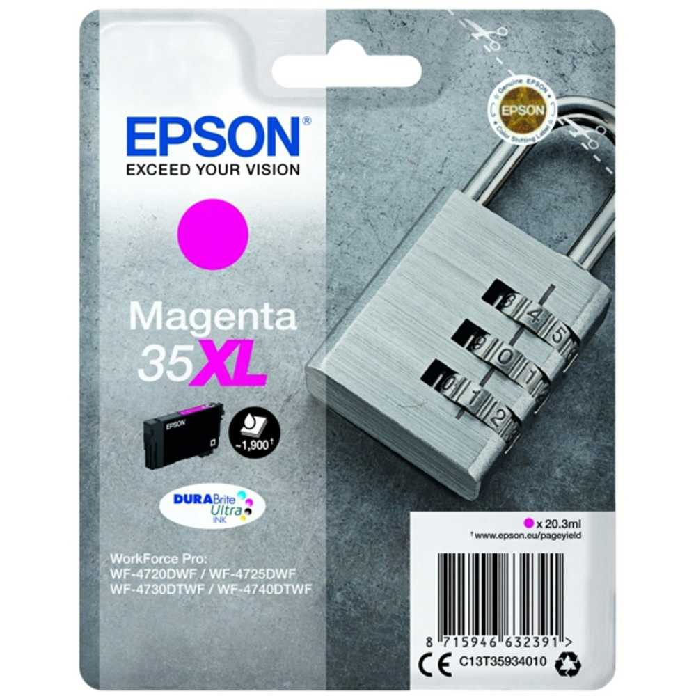 Original Epson 35XL Magenta High Capacity Ink Cartridge (C13T35934010) T3593 Padlock