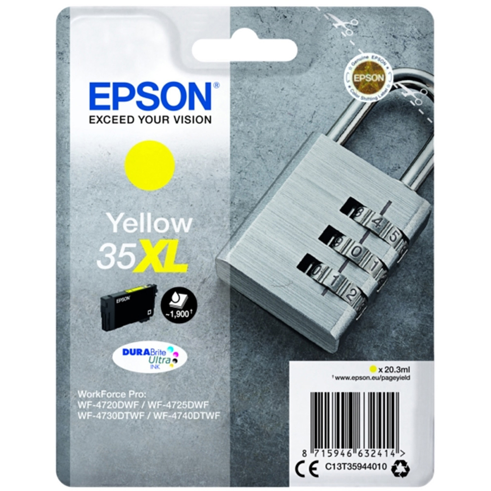 Original Epson 35XL Yellow High Capacity Ink Cartridge (C13T35944010) T3594 Padlock